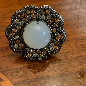 Sima K 11.69ct ring - Moonstone & Sapphire Sterling Silver Floral Ring - Size 7